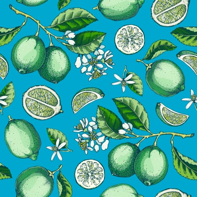 Ecotic plants seamless pattern. Citrus fruit sketches. Botanical background. Citrus fruit texture. Hand drawn vector illustration. NOT AI generated